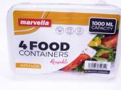 Pack 4, 1000ml plastic food containers with lids*