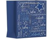 Pack 6, blue text LARGE gift bags (33x26x14cm)