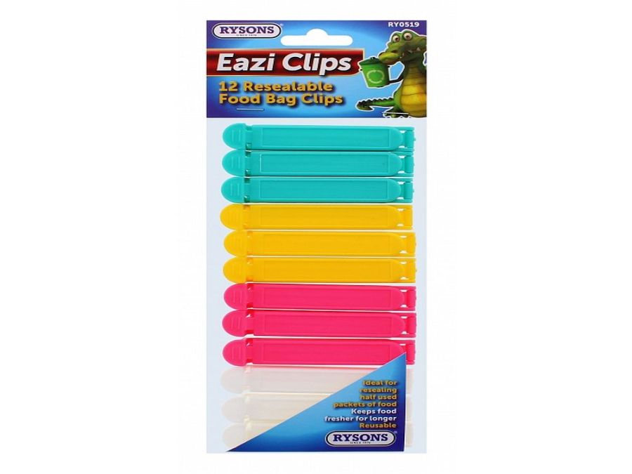 Pack 12, resealable food bag clips*