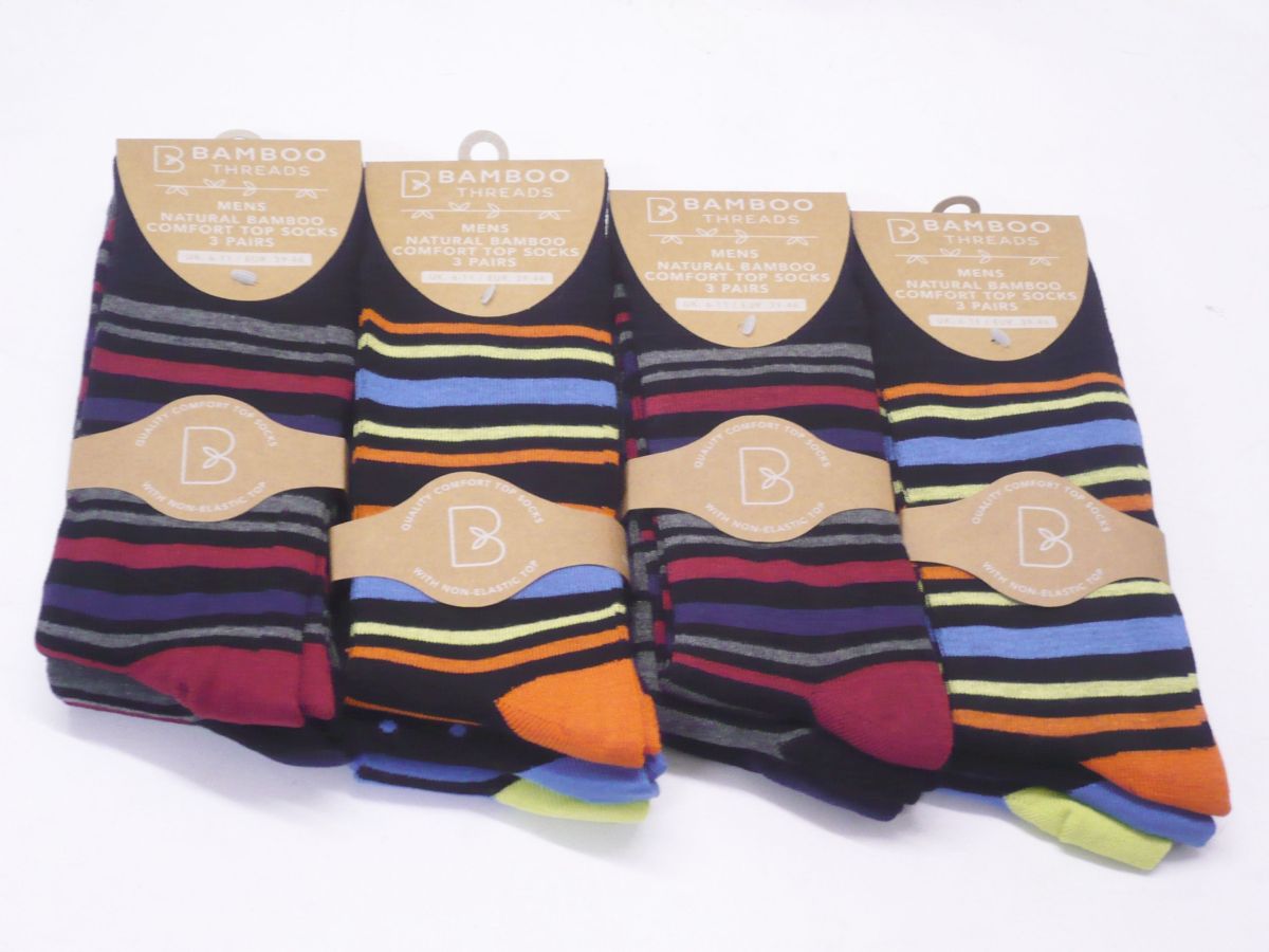 Mens bamboo comfort top socks.
(3pkt x4)