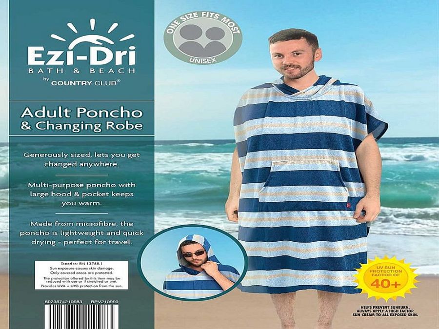Ezi-Dri adult poncho and change robe - blue stripe
(one size)