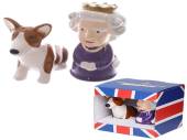 Ceramic Queen and Corgi salt and pepper set.LAST FEW REDUCED TO £1.50...