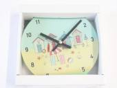 Glass beach hut design clock (dia 17cm)