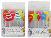 Pack 5, cake/balloon/star candles - 2asstd. Pack 5, cake/balloon/star candles - 2asstd.