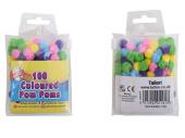 Pack 100, 1cm coloured pom poms.