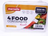 Pack 4, 1000ml plastic food containers with lids* Pack 4, 1000ml plastic food containers with lids*