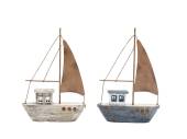 Wooden boat with metal sail, H17cm - 2asstd