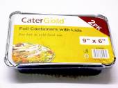 Pack 2, 9\"x6\" foil containers with lids. Pack 2, 9"x6" foil containers with lids.
