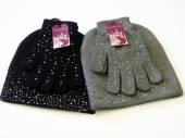 Hat & glove set with diamontes (one size) - 2/cols.