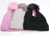Ladies cable knit pom-pom hat - 3/cols* Ladies cable knit pom-pom hat - 3/cols*