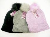 Ladies textured bobble hat - 3/cols.
