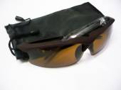 Mens brown half frame sunglasses and case*