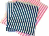 Pack 1000, BLUE striped paper bags* (5 x 7\") Pack 1000, BLUE striped paper bags* (5 x 7")