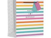 Pkt 6, Stripes Happy Birthday gift bag  MEDIUM
(26x21x10cm)