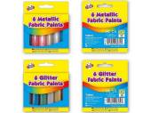 Pack 6, glitter or metallic fabric paints*
