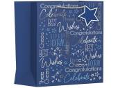 Pack 6, blue text MEDIUM gift bags (26x21x10cm) Pack 6, blue text MEDIUM gift bags (26x21x10cm)