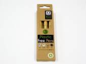 Pack of 3, plastic free pens - black ink.