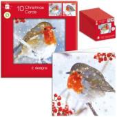 Pack 10, robins Christmas cards.