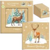 Pack 10, kraft stag/deer Christmas cards.