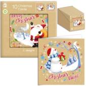Pack 10, kraft Santa/Snowman Christmas cards.