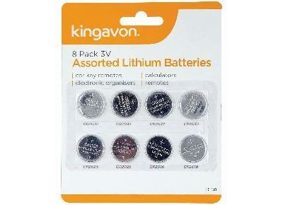 Pack 8, asstd lithium batteries*
(4xCR2032-2xCR2025-2xCR2016)
