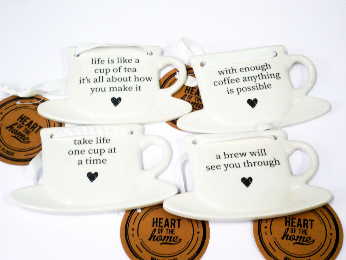 China cup/saucer slogan hanging plaque - 4asstd