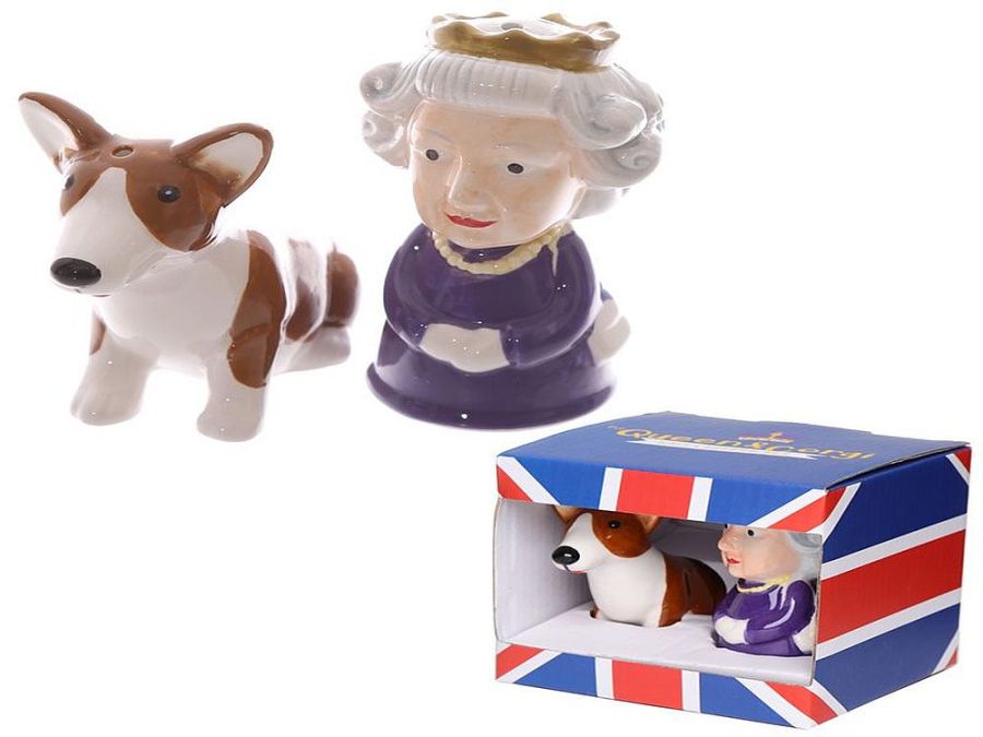 Ceramic Queen and Corgi salt and pepper set.LAST FEW REDUCED TO £1.50