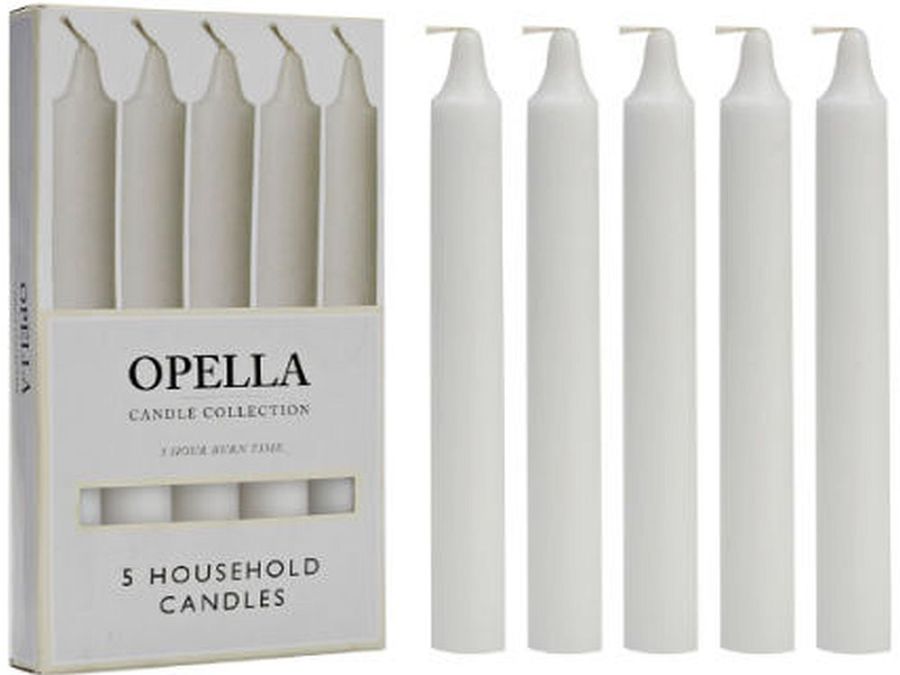 Pack 5, white (5hr burn) household candles
USE CN674