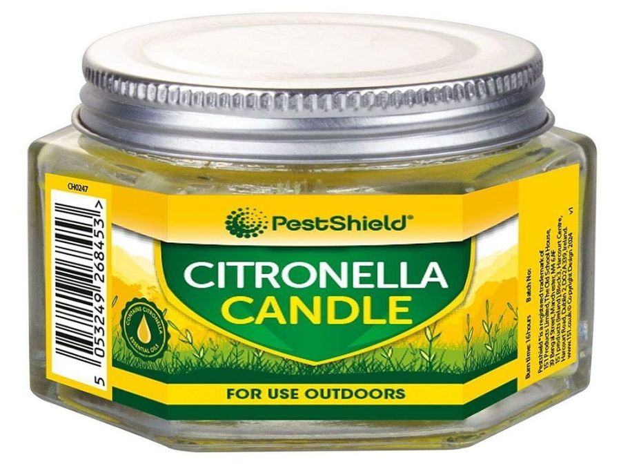 Citronella candle in hex. glass jar*