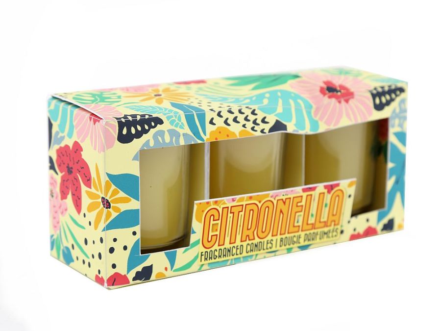 Pack 3, glass pot citronella candles*