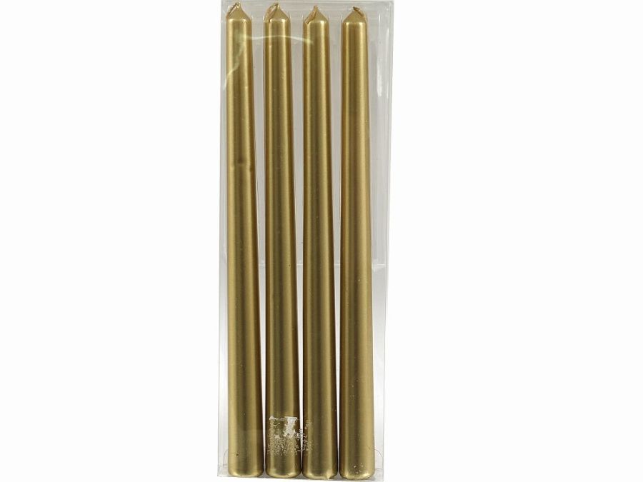 Pack 4, gold taper candles L25cm*