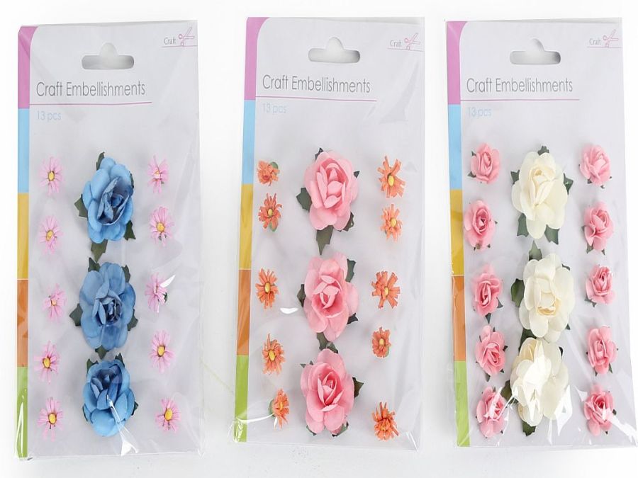 !3pc craft rose/flower embelishments - 6asstd*