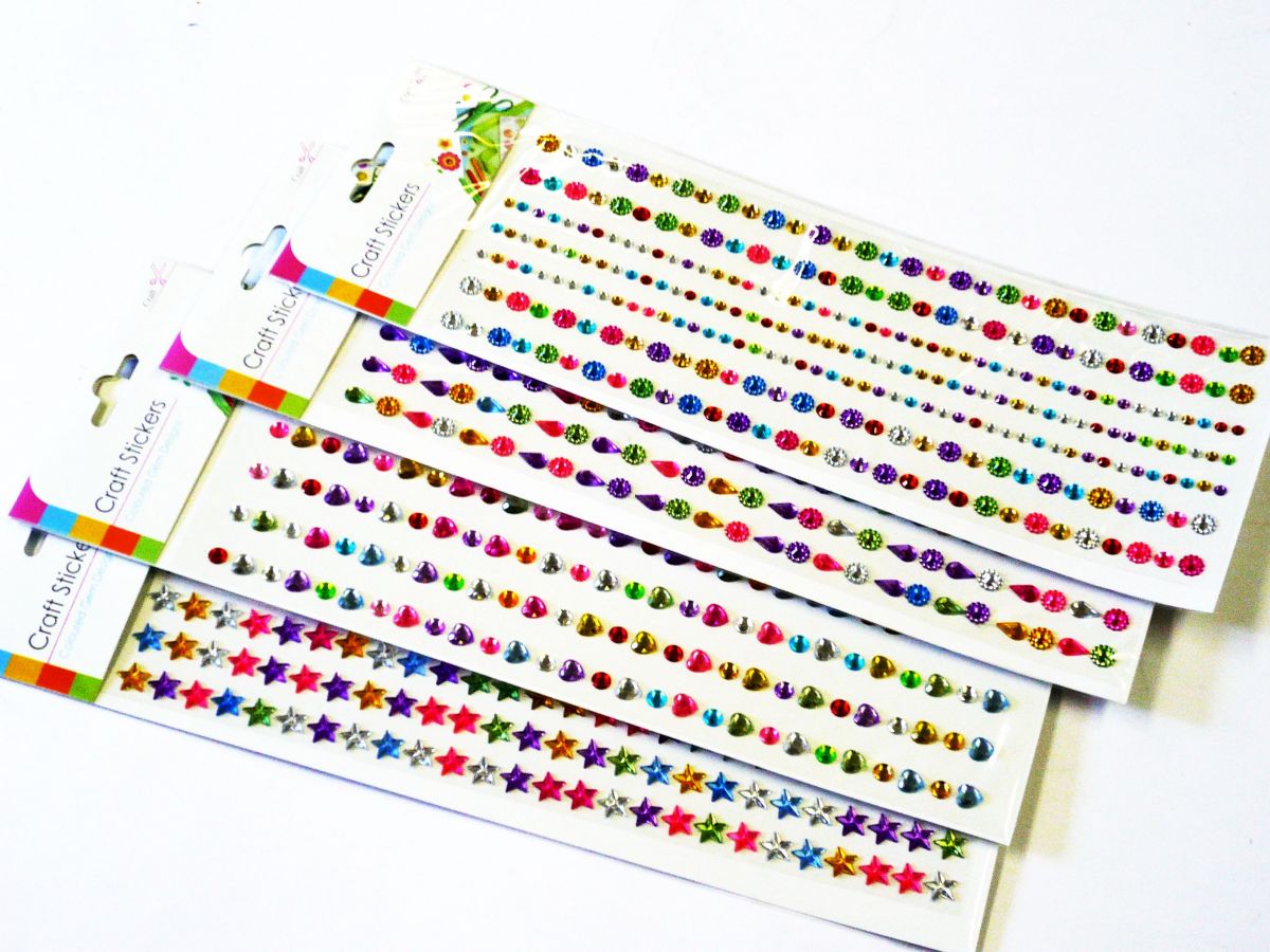 Mixed coloured gem stickers - 4asstd*