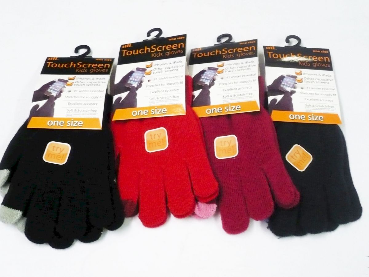 Childs touch screen gloves (one-size) - 4/cols.