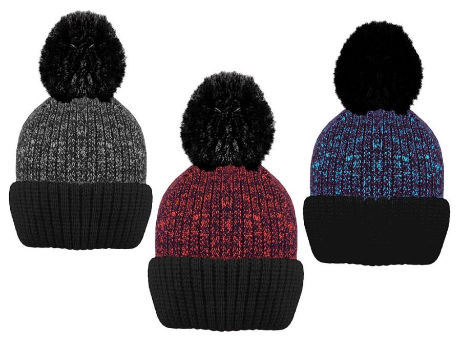 Childs thermal knitted pom pom hat - 3/cols.