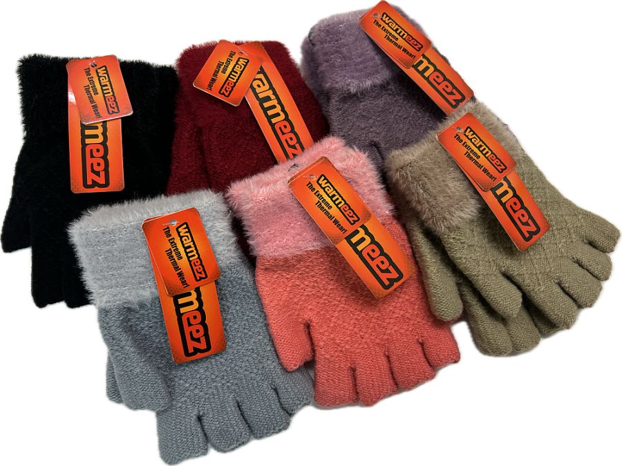 Girls fingerless gloves with fur cuff - 6/cols.