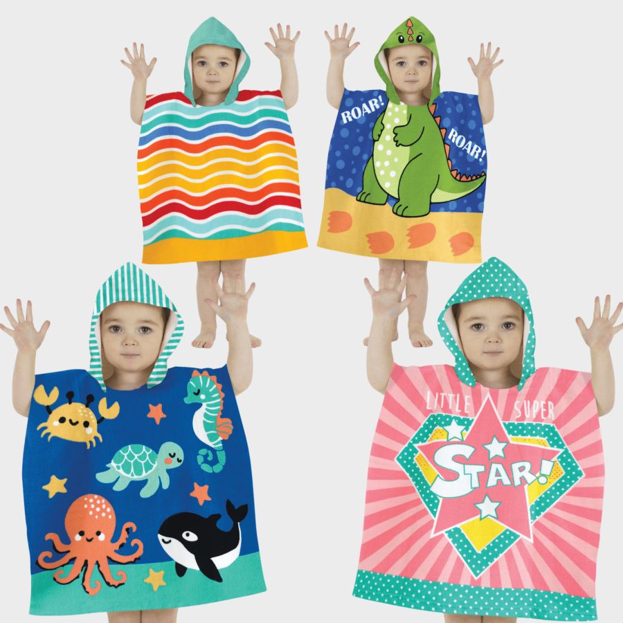 Childs mini microfibre hooded poncho (1.5-3yrs) - 4asstd.