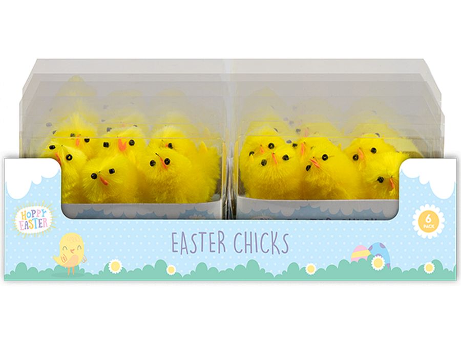Pack 6, 4cm yellow chicks*