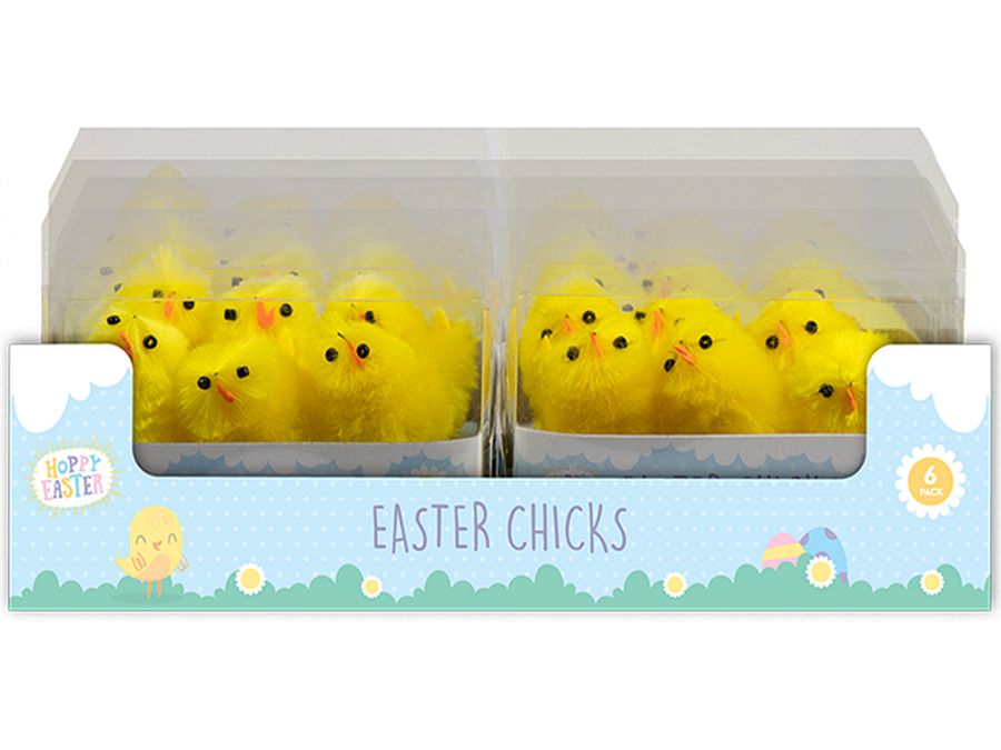 Pack 6, 4cm yellow chicks*