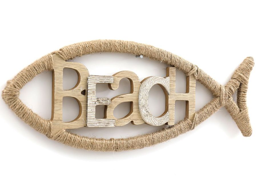 Fish shape rope/wood dec. L40cm