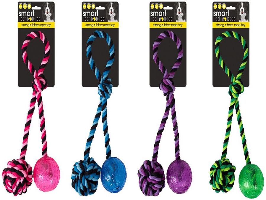 Rope knot & rubber ball toy - 4/cols*