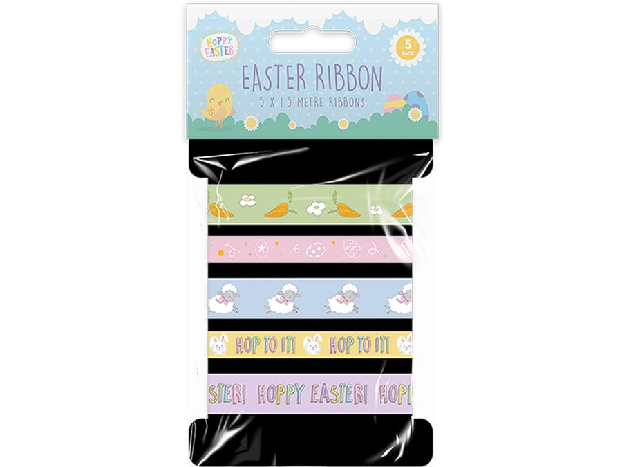 Pack 5, asstd Easter ribbons (1.5m)