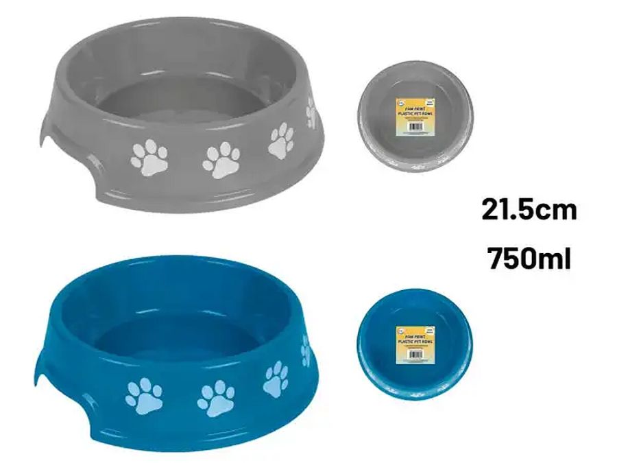 21.5cm plastic paw print pet bowl - 2/cols* 21.5cm plastic paw print pet bowl - 2/cols*