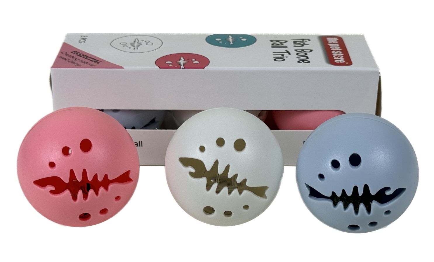 Pack 3 assorted fish bone cat balls.