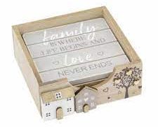 Set 4, wooden house coasters.