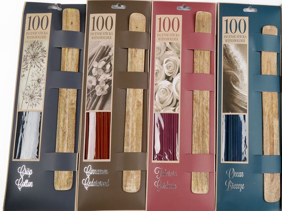 Pkt 100, incense sticks & holder - 6asstd*