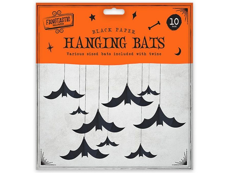 Pack 10 black paper hanging bats.