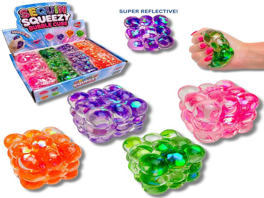 Box 12, 5cm sequin maltose bubble cubes - 4/cols* Box 12, 5cm sequin maltose bubble cubes - 4/cols*