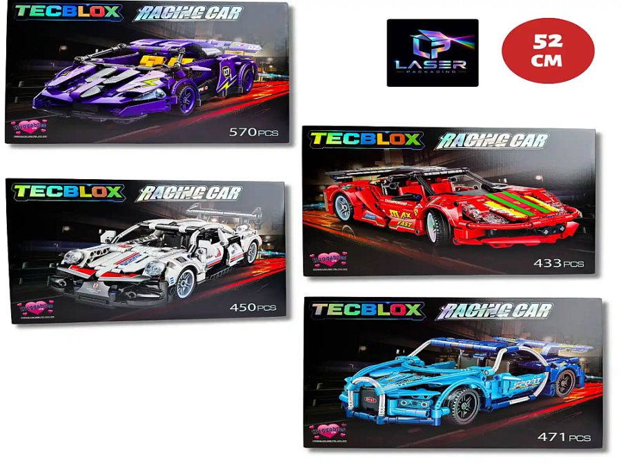 Tecblox 52cm b-y-o racing car brick set - 4asstd* Tecblox 52cm b-y-o racing car brick set - 4asstd*
