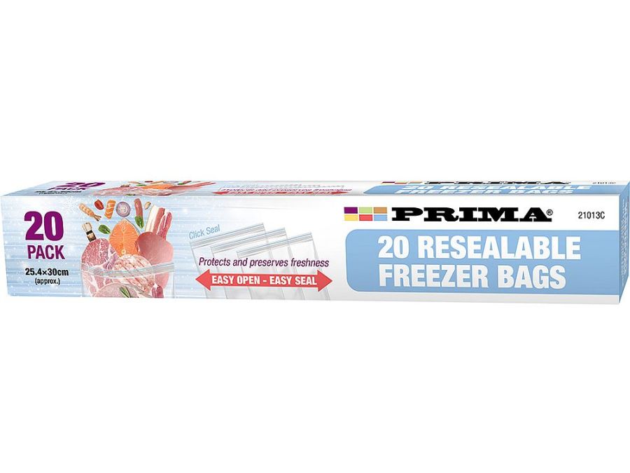 Pack 20, resealable freezer bags (25x30cm)*